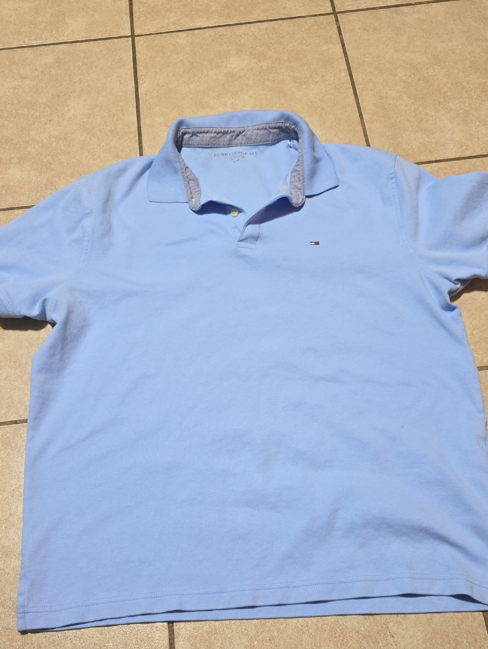 Tommy Hilfiger Men's Pale Blue Polo with Contrast Inner Collar